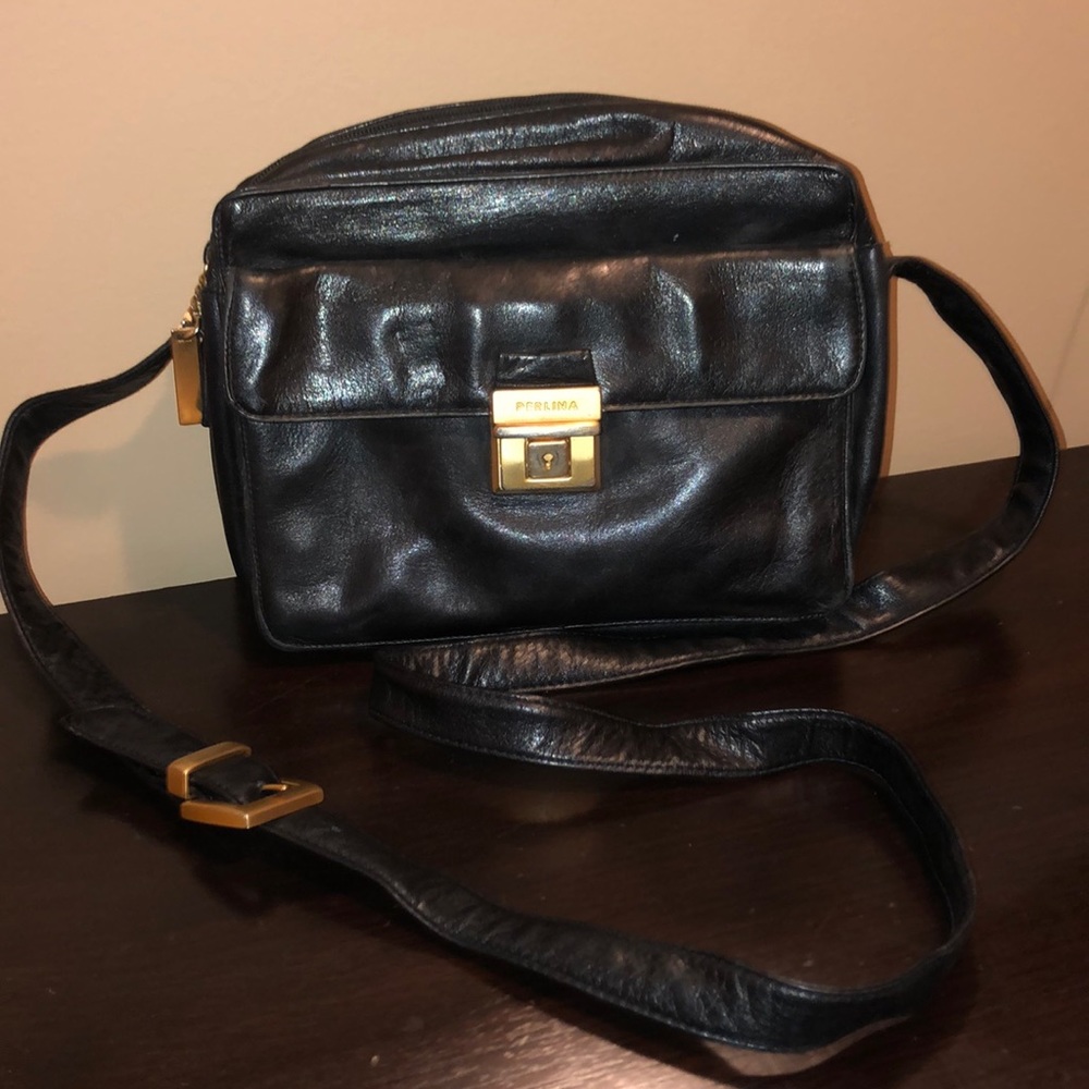 Perlina black leather crossbody bag